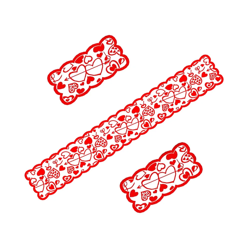 

1pc Heart Pattern Runner Set Red 183Cm Long Festive Holiday Decor For Wedding Party Cover Mat Decoration Heart Table Runner