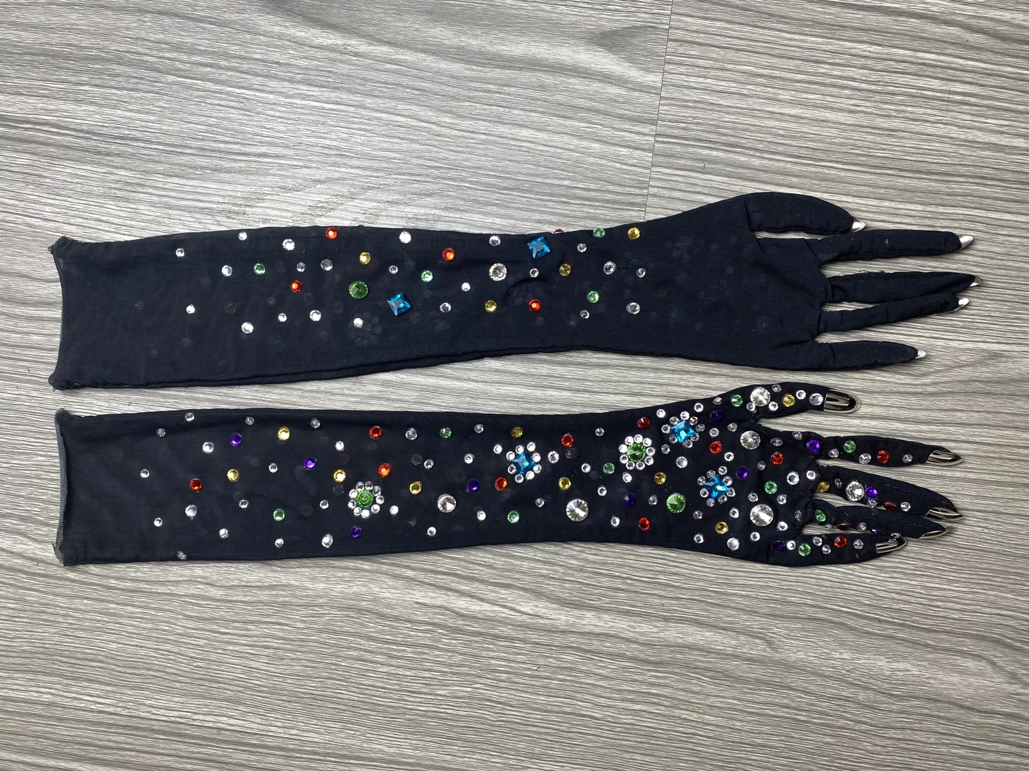 Luxurious Stretch Rhinestone Gloves WomenSparkling Crvsta Mesh Long Perspective GlovesDancer Singer Stage Wear Accessories D033