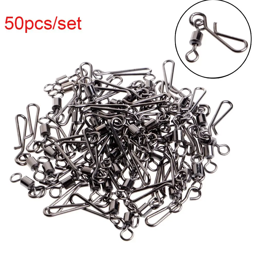 50pcs Durable Size 2# to 10# Stainless Steel Heavy Duty Ball  Rolling Swivel Bearing Barrel  Fishing Snap Connector with Pin