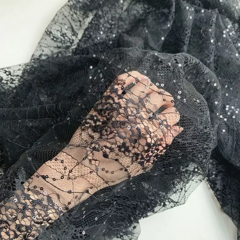 

Голубая кружевная ткань с вышивкой блестками и блестками, мягкая сетка для девочек, платье-пачка, свадебное платье, фата 1 ярд