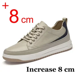 Sapatos casuais de couro elevador para homens, sapatilhas confortáveis para palmilha, sapatos para levantar altura, saltos novos de 6cm e 8cm