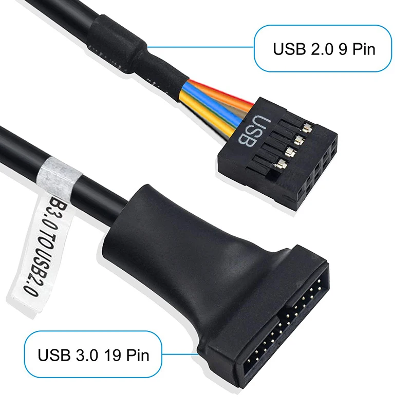 Adaptateur mâle interne vers USB 3.0, connecteur femelle à 9 broches, extension de carte mère, convertisseur de câble pour ordinateur de bureau, 2.0, 19 broches, 2 pièces