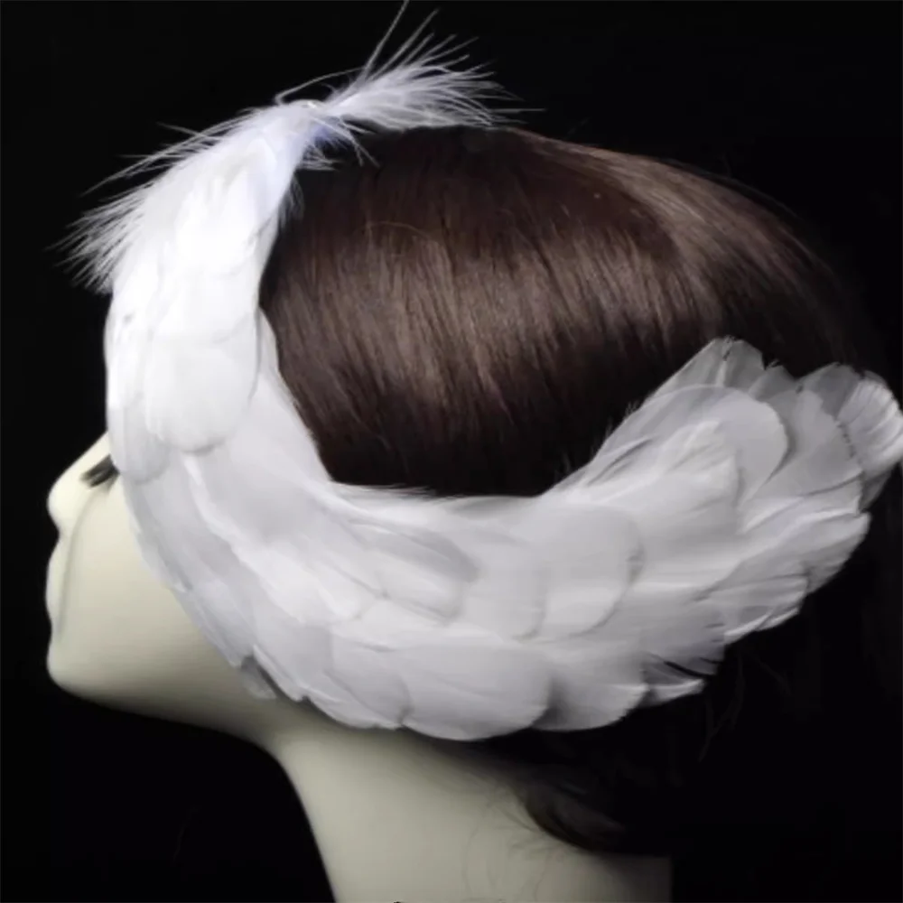 Ballet Costumes Swan Lake Ballet White Feather Headband For Girls Woman Hair Accessories Headwear Pearls Feather Headpiece