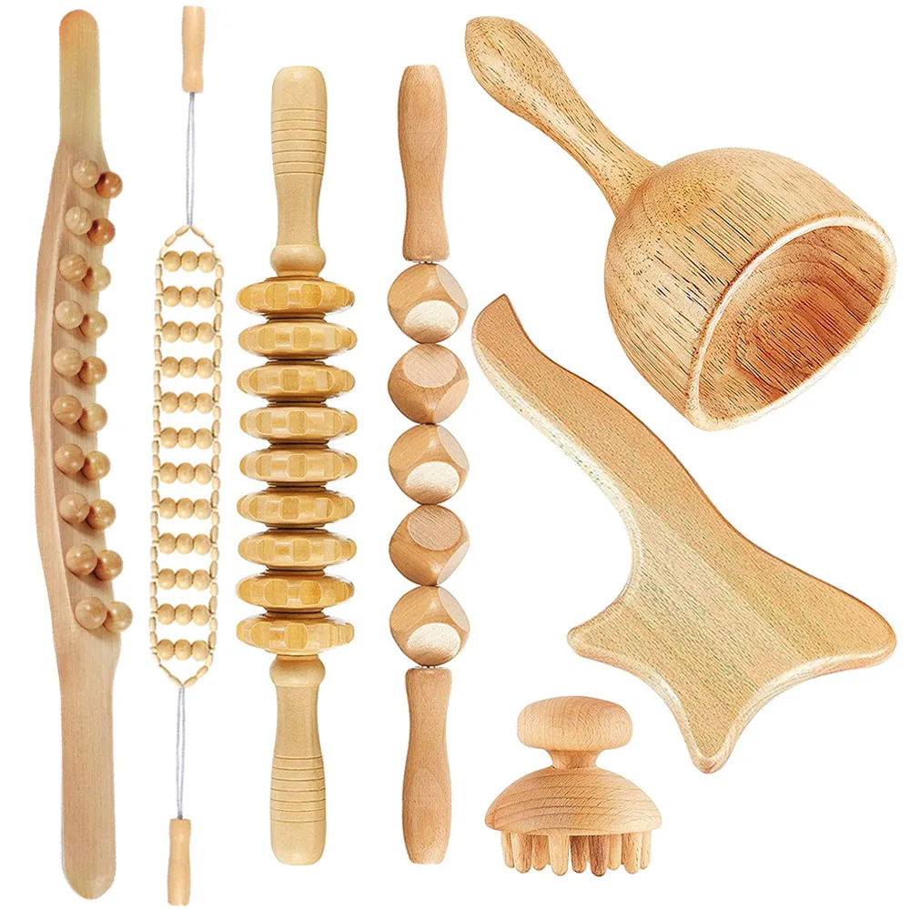 

Wooden Massage Guasha Stick Wood Roller Massager Wood Therapy Tool Maderoterapia Kit for Fascia Muscle Pain Relief Body Shaping