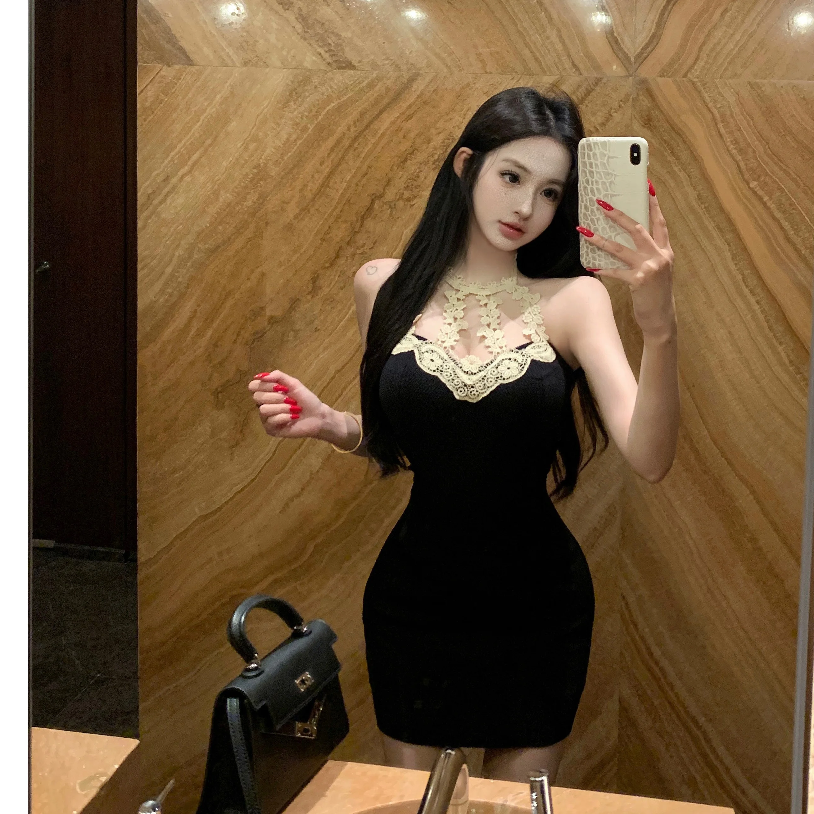 

Ele Lace Hollow out вязаный базовый слой Dr осень-зима новый Sle Slim Fit висит Ne Dr для молодых женщин