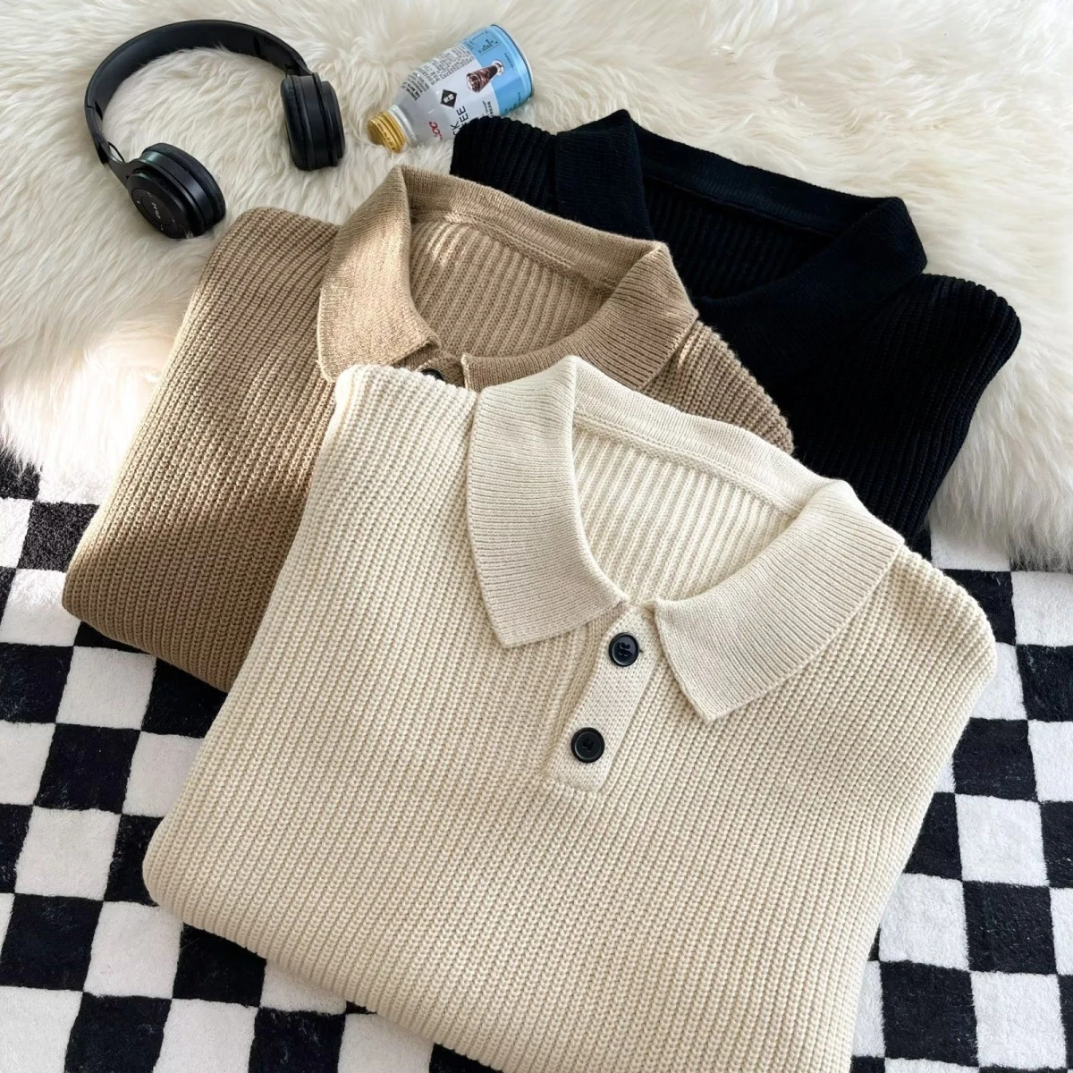 

Men's Ne Knitwear Loose Thi Winter Sweater Couple's College Sle Pure Color Retro Faionable Casual Polyester Fiber