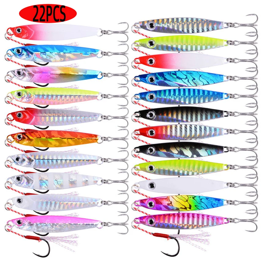 22 Uds plantillas de cuchara de Metal juego de Señuelos de Pesca de carpa 40g 30g 20g 17g 10g 7g Crankbait Jig cucharas Wobbler cebo Señuelos de Pesca de Mar Pesca