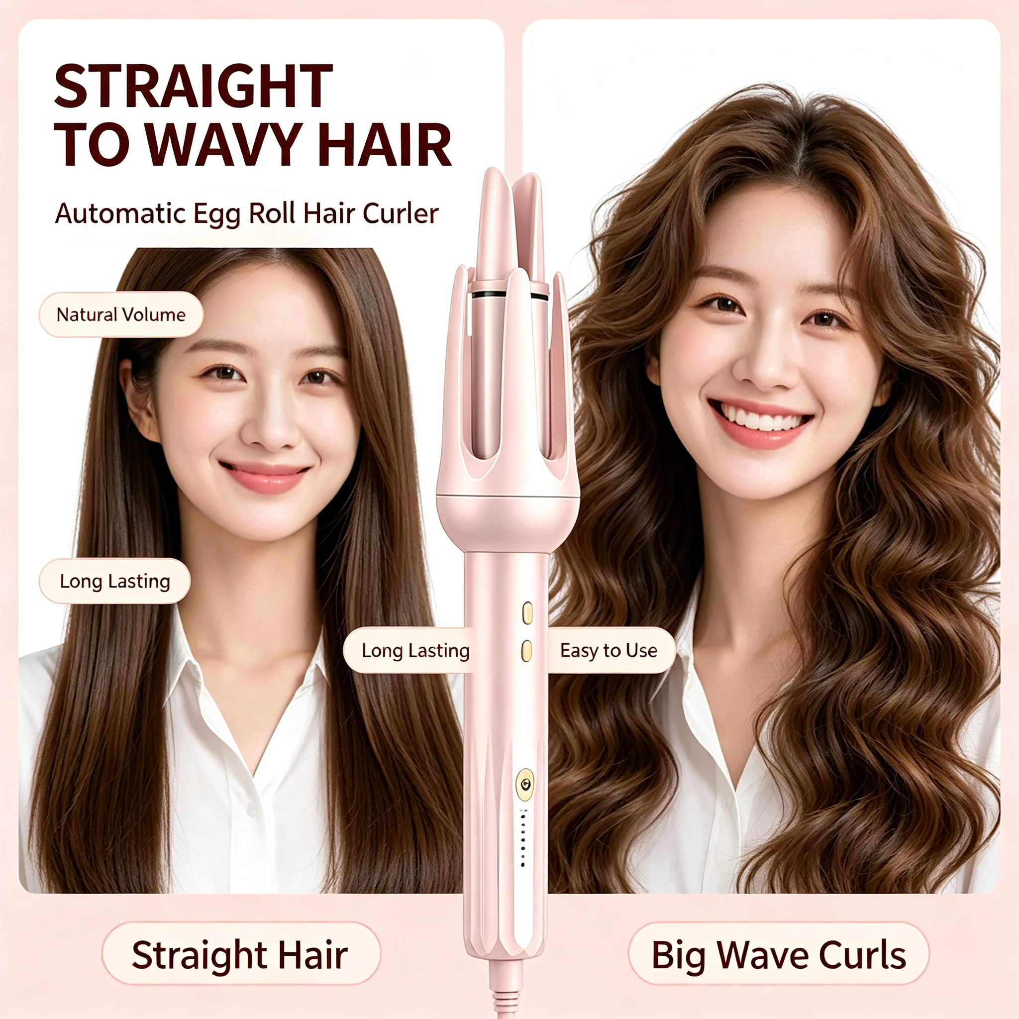Portable Automatic Hair Curler Big Wave Styling Tool Electric Curler for Travel Adjustable Temperature Anti‑Scald Hair Styling