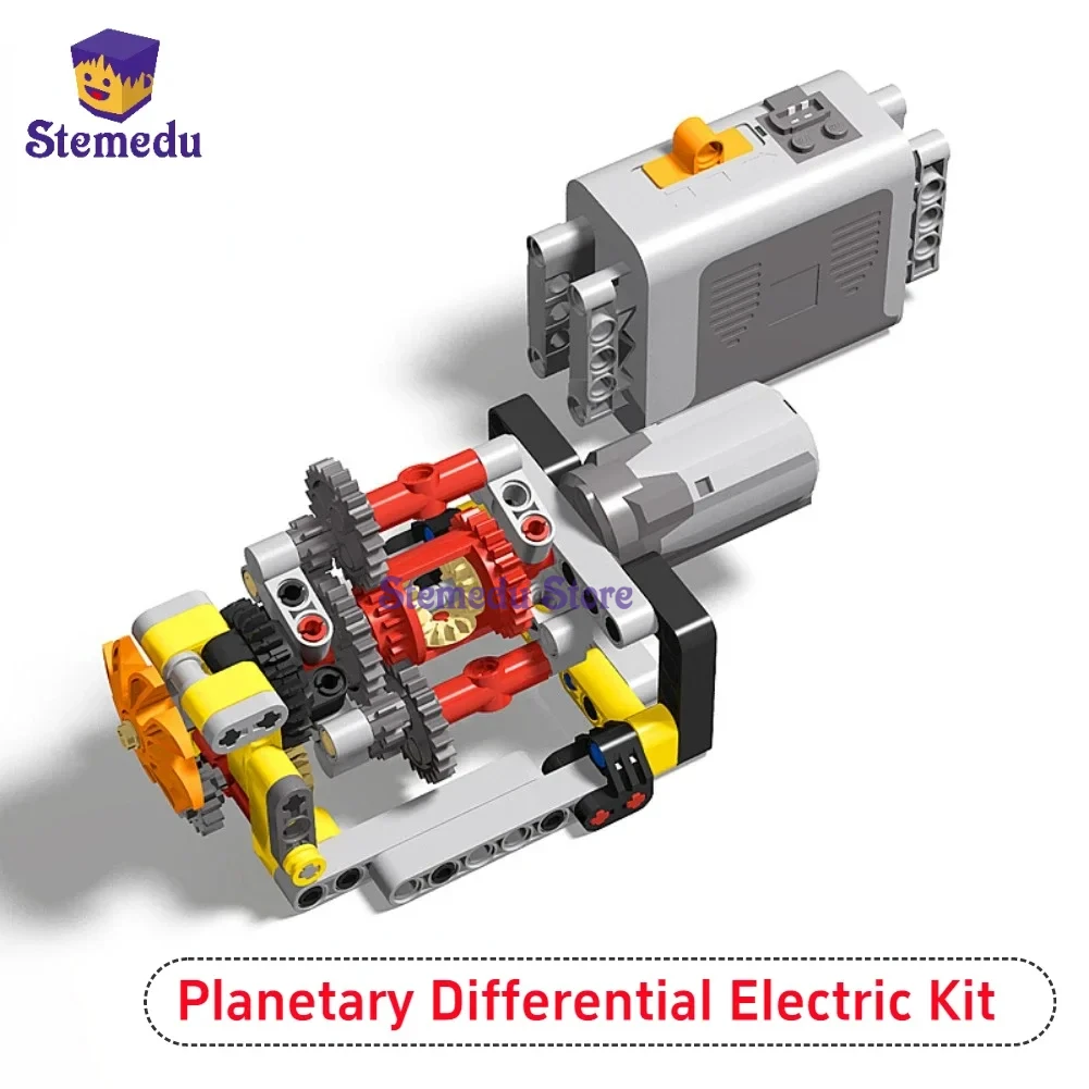 MOC Technology Planetary Differential Building Block Electric Model M Motor AA Battery Box Birthday Gift for Kid Educational Toy