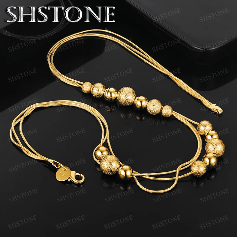 

45cm 18k Gold Smooth/Frosted Bead Necklace For Women Men Birthday Party Jewelry Accessories High-Quality Gift Snake Chain
