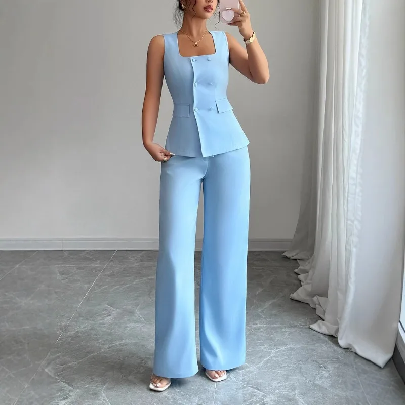 

2025 New Fashionable Sveless Strap Vest Top Loose Casual Pants Summer Women Two-Piece Set Ele Leisure Outfit