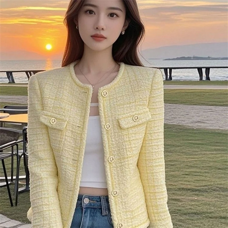 Yellow Small Fragrant Style Coat Women's 2026 New Autumn Winter Jacket Short Temperament Casual Versatile Design Jacket Top
