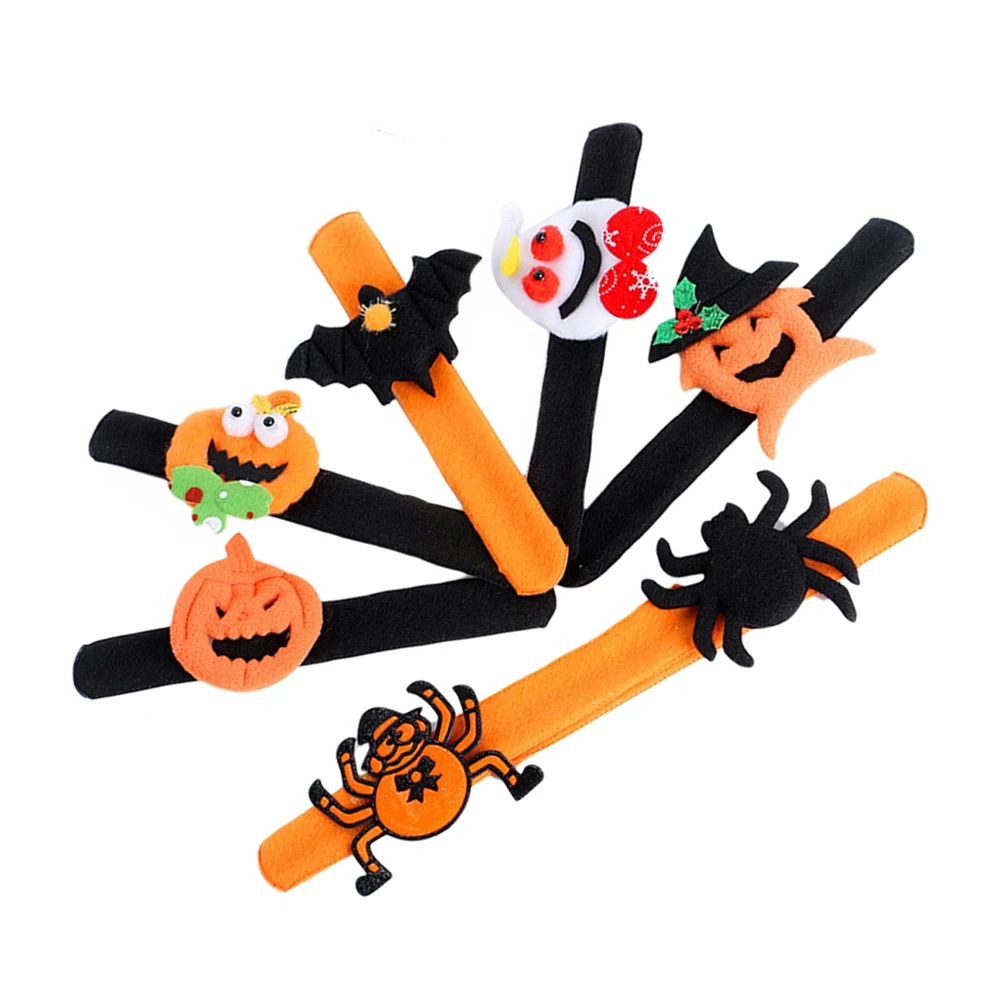 

12Pcs Slap Bracelets Halloween Snap Wristbands Spider Pumpkin Bat Theme Comfortable for Kids Halloween Slap Bracelets