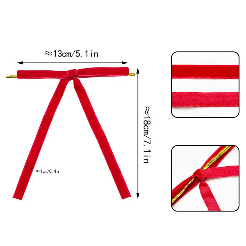 24szt Aksamitne świąteczne kokardki wstążkowe Wieńce choinkowe Pakowanie prezentów Zimowe świąteczne rękodzieło Czerwone świąteczne kokardki wstążkowe do dekoracji świątecznych