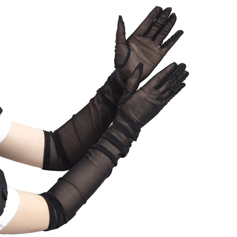 Fashion Sexy Lace Thin Transparent Long Gloves Seamless High Elasticity Breathable Sun Protection Women Black Fishnet Gloves