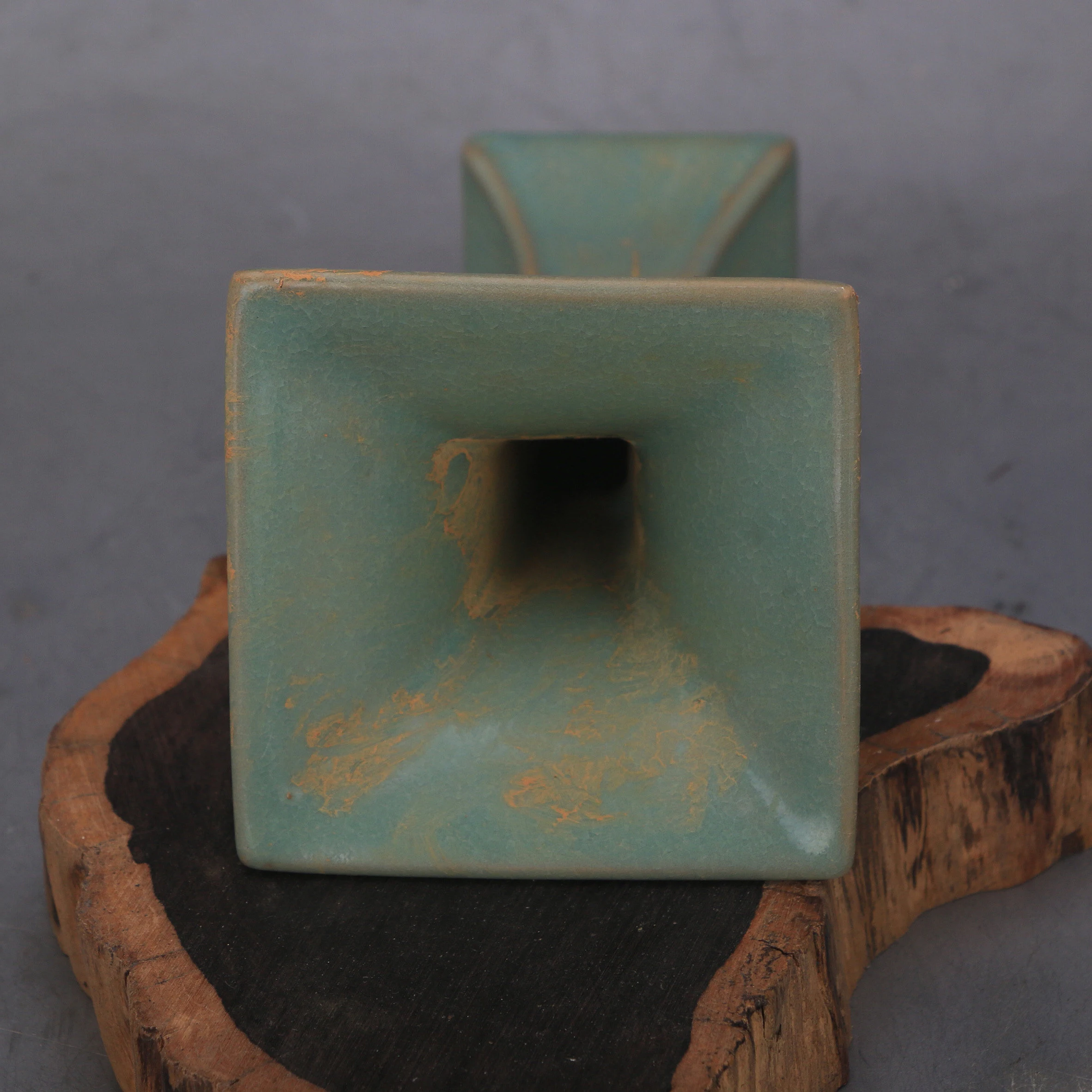 Chinese Ru Kiln Celadon Cursive Thousand Character Classic Flower Gu Vase Nail Support Reproduction Home Decor Collectible