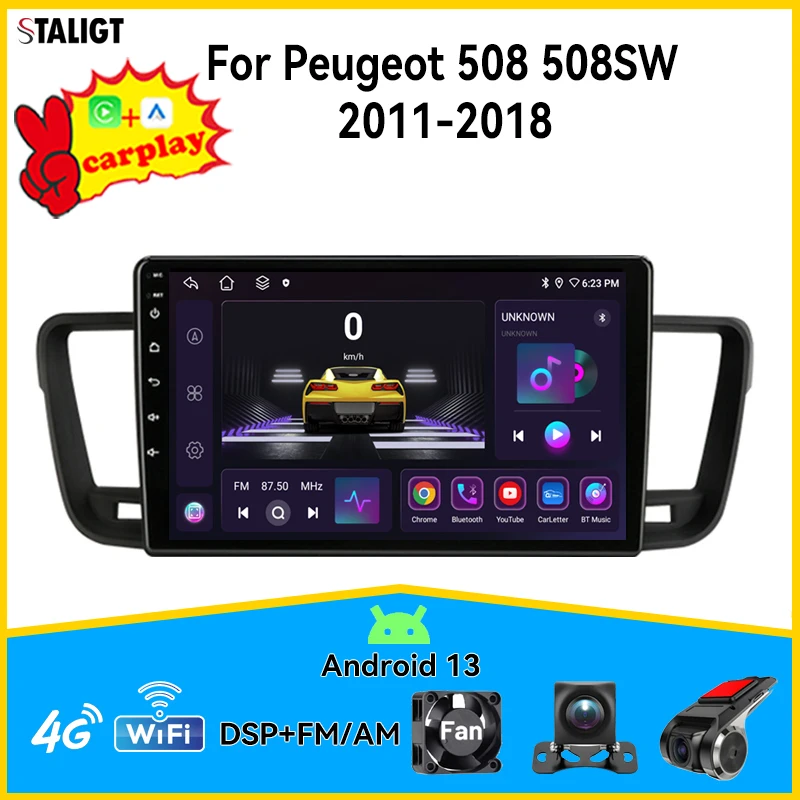 

Carplay Android Auto Wireless Multimedia Automotive 2 Din Android For Peugeot 508 508SW 2011-2018 Autoradio Carplay Auto Car