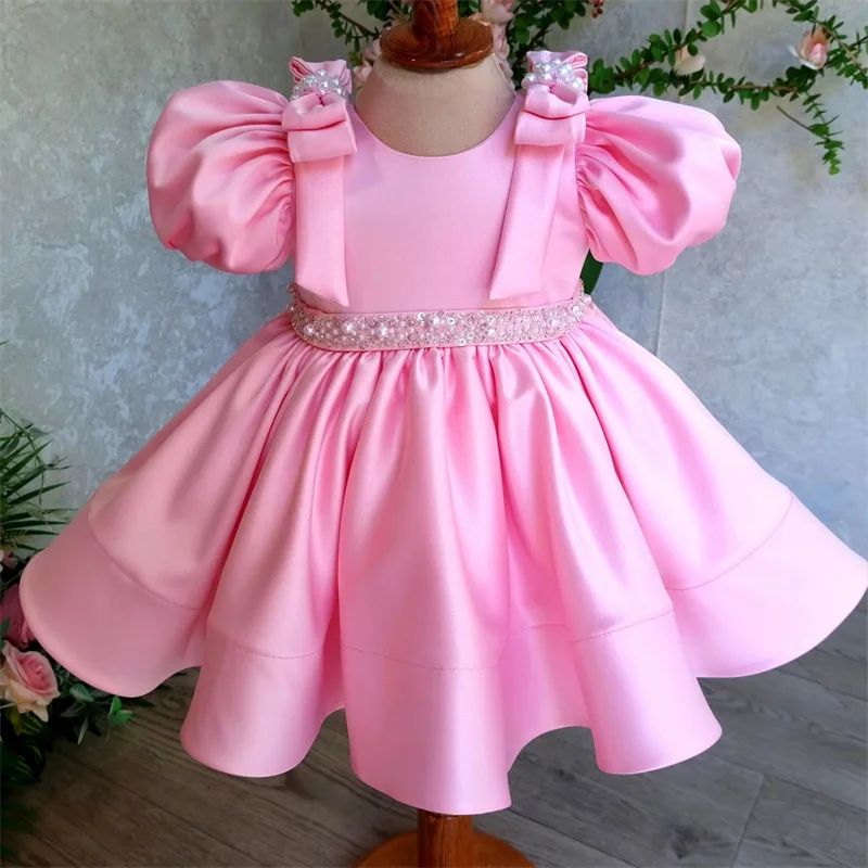 プリンセスサテンビーズボウフラワーガールドレス初聖体ドレス誕生日クリスマスギフトウェディングパーティー誕生日