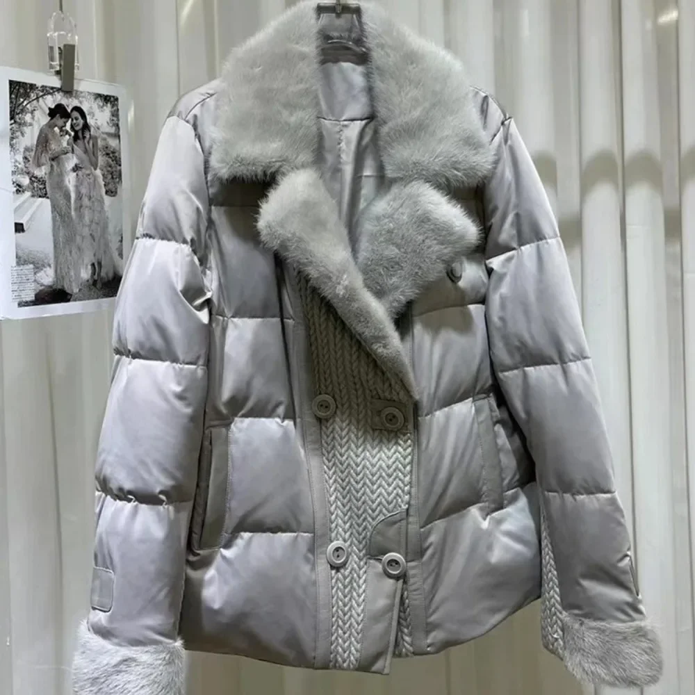 OFTBUY Fur Jacket Warm Real Mink Fur Collar Natural Goose Down Coat Luxury Comfortable Autumn Winter Casual Puffer Jacket Women