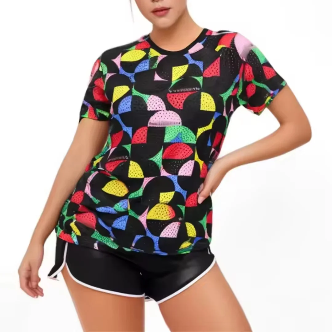 ABCDE اللياقة البدنية في الهواء الطلق والترفيه الرياضة نادي الرجال والنساء قصيرة الأكمام فضفاضة عصرية وتنفس قمم تي شيرت