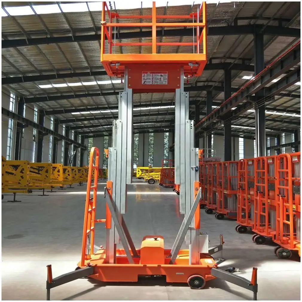 8 م 10 م 12 م عمل جوي خارجي مزدوج الصاري رفع عمودي سبائك الألومنيوم لطاولات الرفع