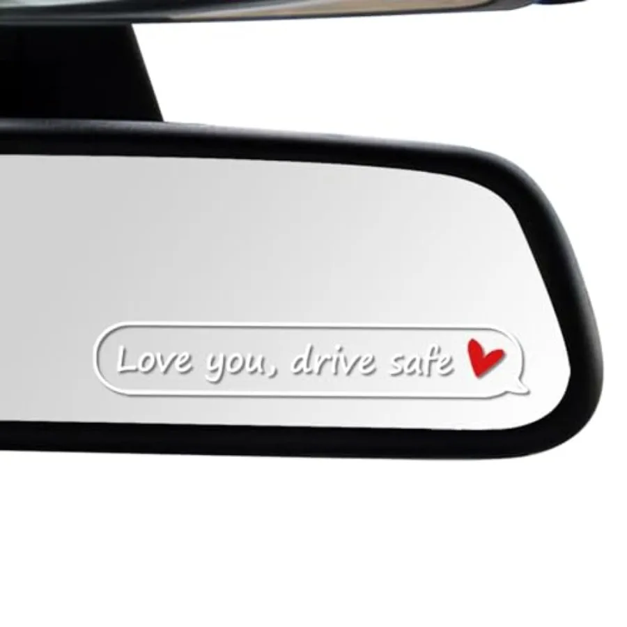 Rearview mirror decal for cars: white vinyl love affirmation sticker, 3-pack, cute design for women, safe driving theme, versat