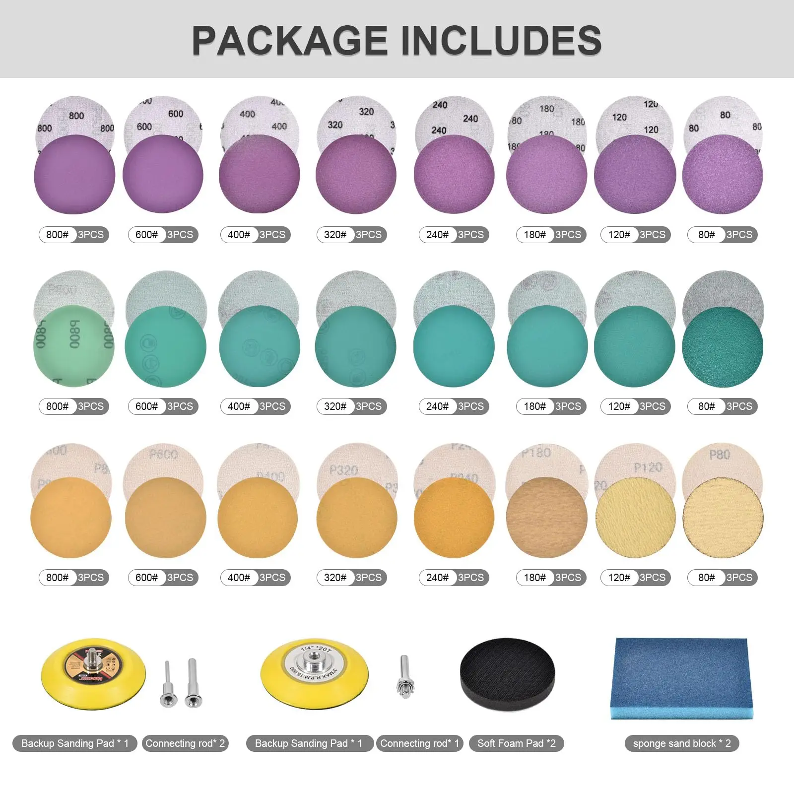 78 قطعة 3 بوصة أقراص الصنفرة هوك وحلقة دعم الوسادة الحفر الرملي مرفق ساندر للحفر 80-800 فريك للسيارة المعدنية الخشبية