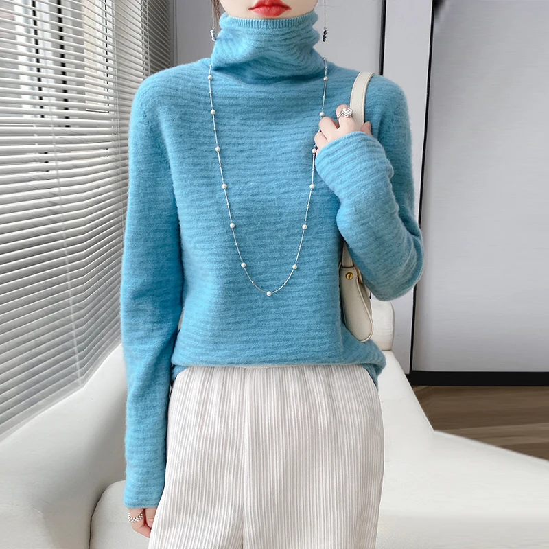 

Autumn/Winter New 100% Merino Wool Women's Pile Neck Sweater Jumper Fashion Women's Sweater Warm Turtleneck Sweater Top