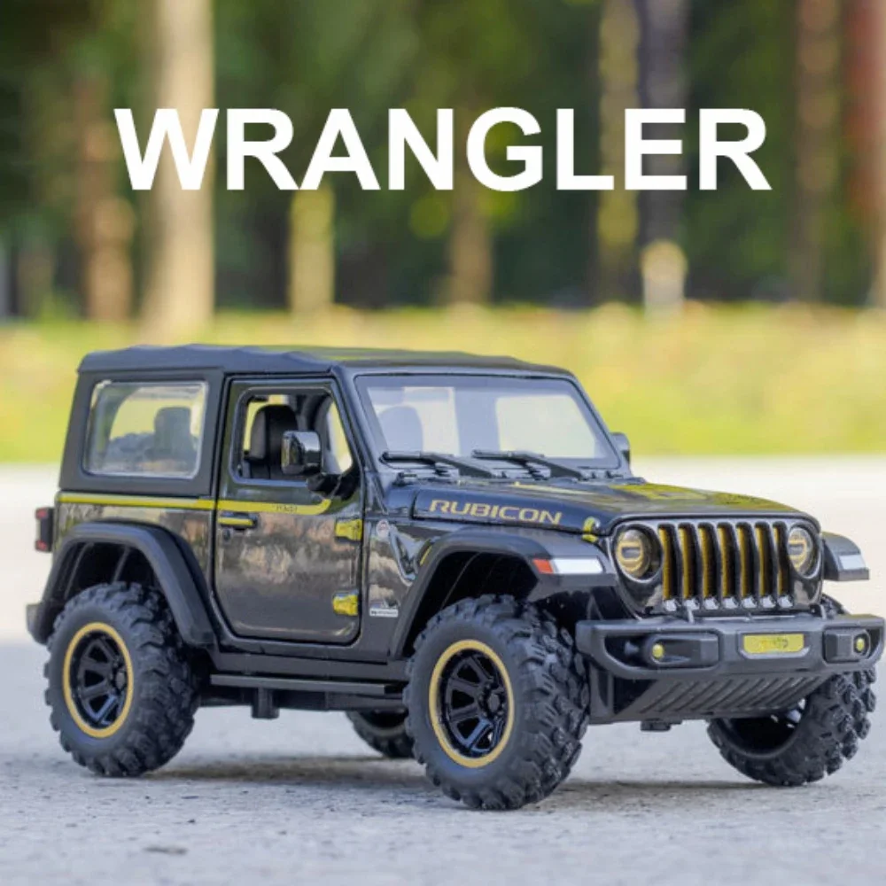 1:32 Wrangler Rubicon Car Model Toy Metal Body Rubber Tires Diecast Simulation Vehicle Pull Back Toys for Boy Birthday Gifts