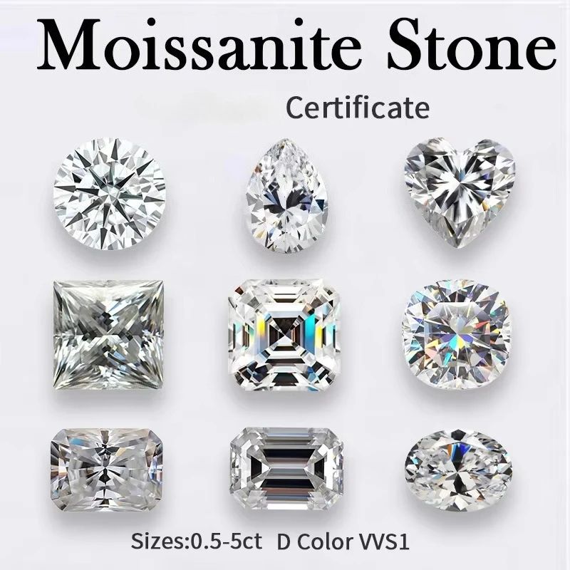 Moissanit-Stein, runder Schliff, Farbe D, 0,5-5 Karat, DIY-Charms, Schmuckherstellung, Ring, Halskette, Ohrringe, Hauptmaterialien, Zertifikat