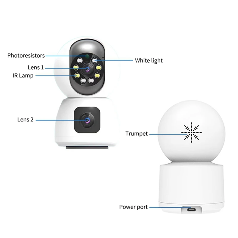 Wifi IP Camera Dual Lens Dual Screen Baby Monitor Home Security Camera PTZ Auto Tracking CCTV