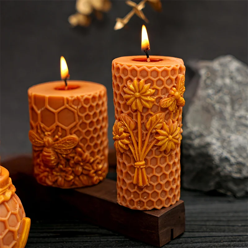ثلاثية الأبعاد العسل العمود سيليكون قالب شمع لتقوم بها بنفسك زهرة النحل العسل وعاء النحل منزل تصاميم الشموع الجص الحرف لطيف ديكور المنزل