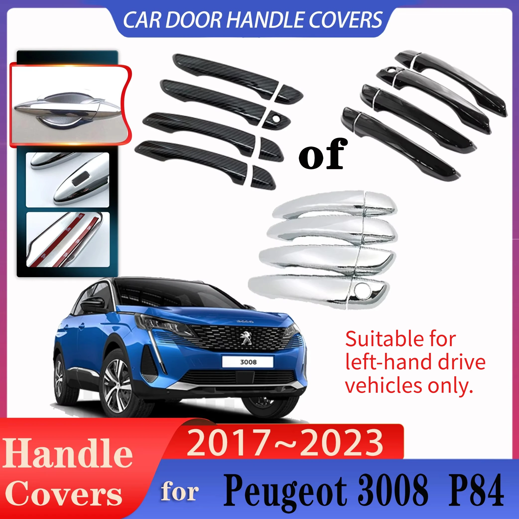 For Peugeot 3008 Accessories P84 MK2 2017~2023 Car Door Handles Covers Exterior Scratch Protective Decor Anti-rust Accessories