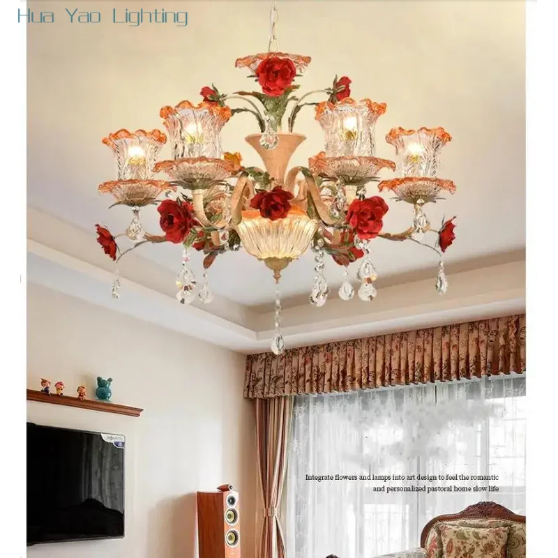 Decora Floral Chandelier Lighting Lustre Originality Hotel Cafe Art Deco Floral Chandelier Stairs Lamp Hanglamp Home Decoration