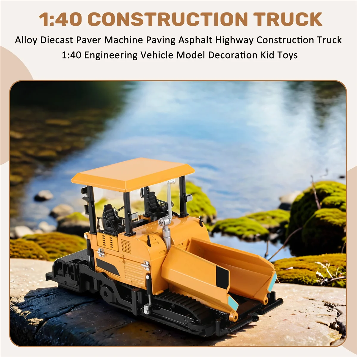 Alloy Diecast Paver Machine Paving Asphalt Highway Construction Truck 1:40 Engineering Vehicle Model Dekoracja Zabawki dla dzieci, żółty