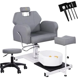 Silla de pedicura reclinable sin plomería con lavabo de masaje de pies, silla de pedicura ajustable hidráulica, estación de unidad de Spa de belleza gris