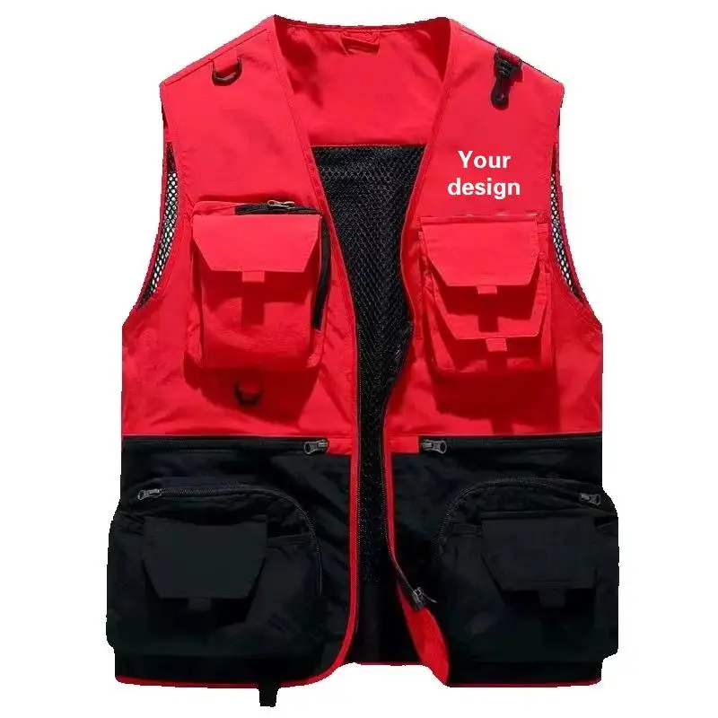 Men'S Outdoor Multi Pocket Vest Fishing Vest Photography Workshop Workwear Repair  Customized Printed Logo Personalized Design