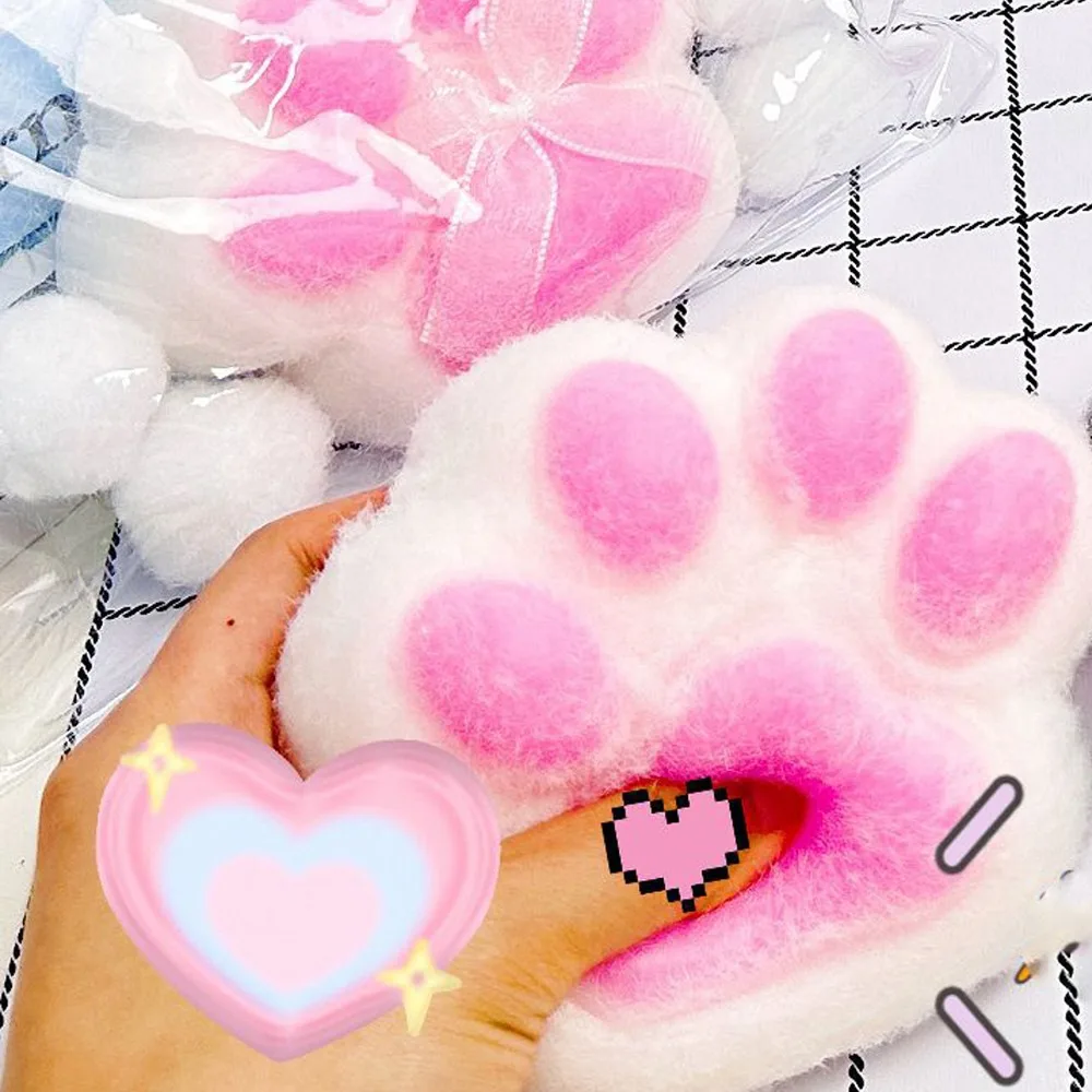 Cute Super Large Cat Paw Squeeze Toy with Bowknot Flocking Cartoon Fidget Toy TPR 3D Pinch Decompression Toy Kids Tricky Doll