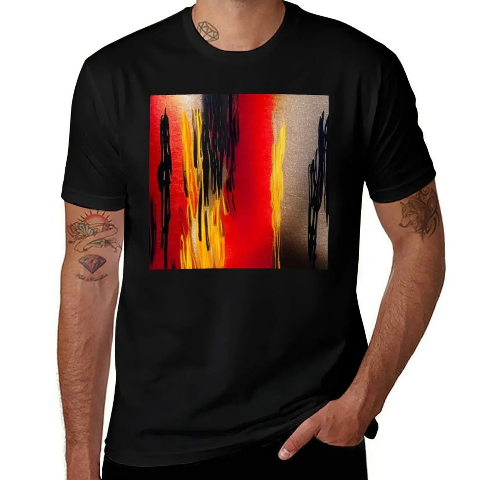 

Abstract Composition in Red, Black, and Yellow T-Shirt Man t-shirt rapper graphic tees mens tall t shirts