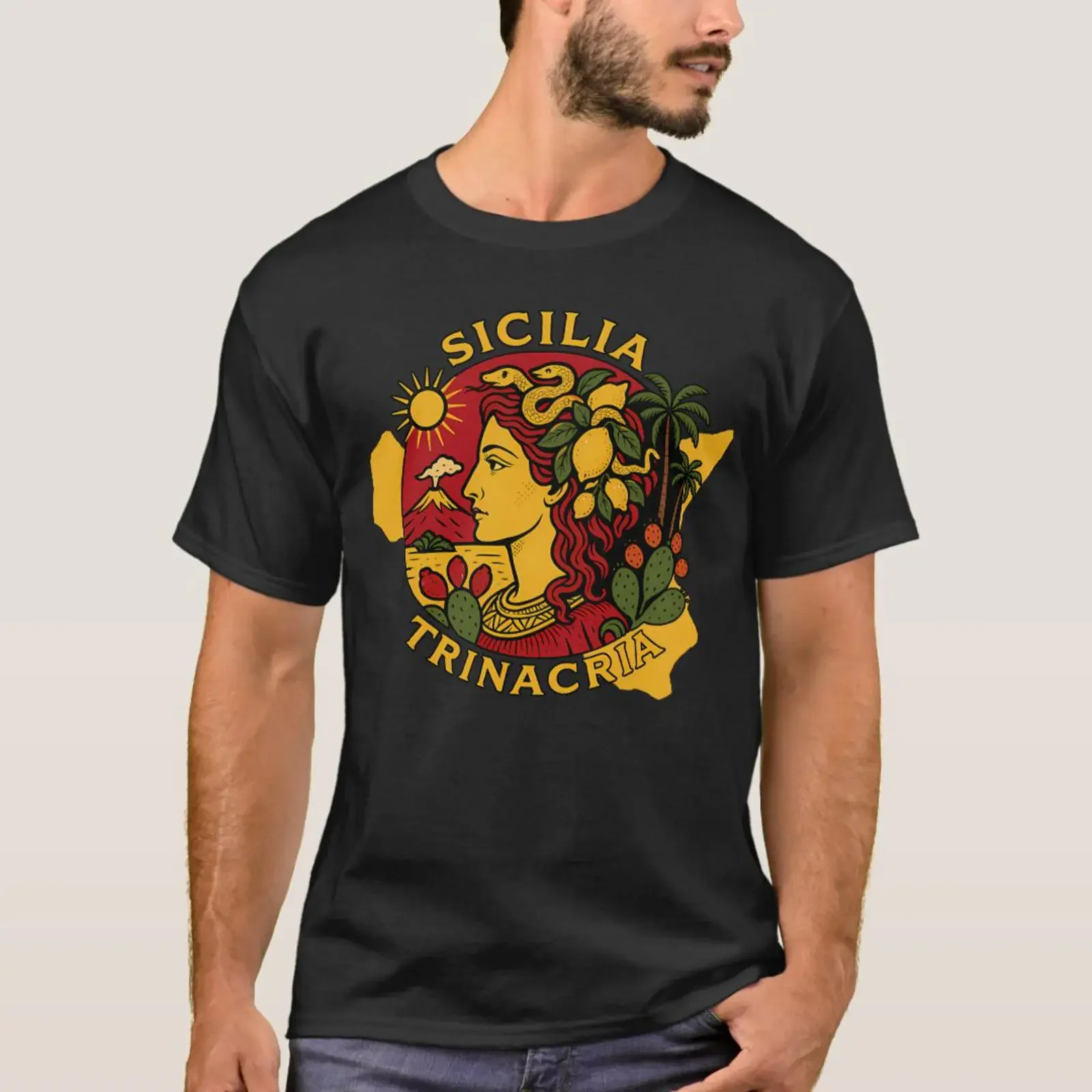 Sicilia Sicily Trinacria Design T Shirt Tri Blend vintage Washed graphic Stretched Stylish Casual Breathable Versatile Soft