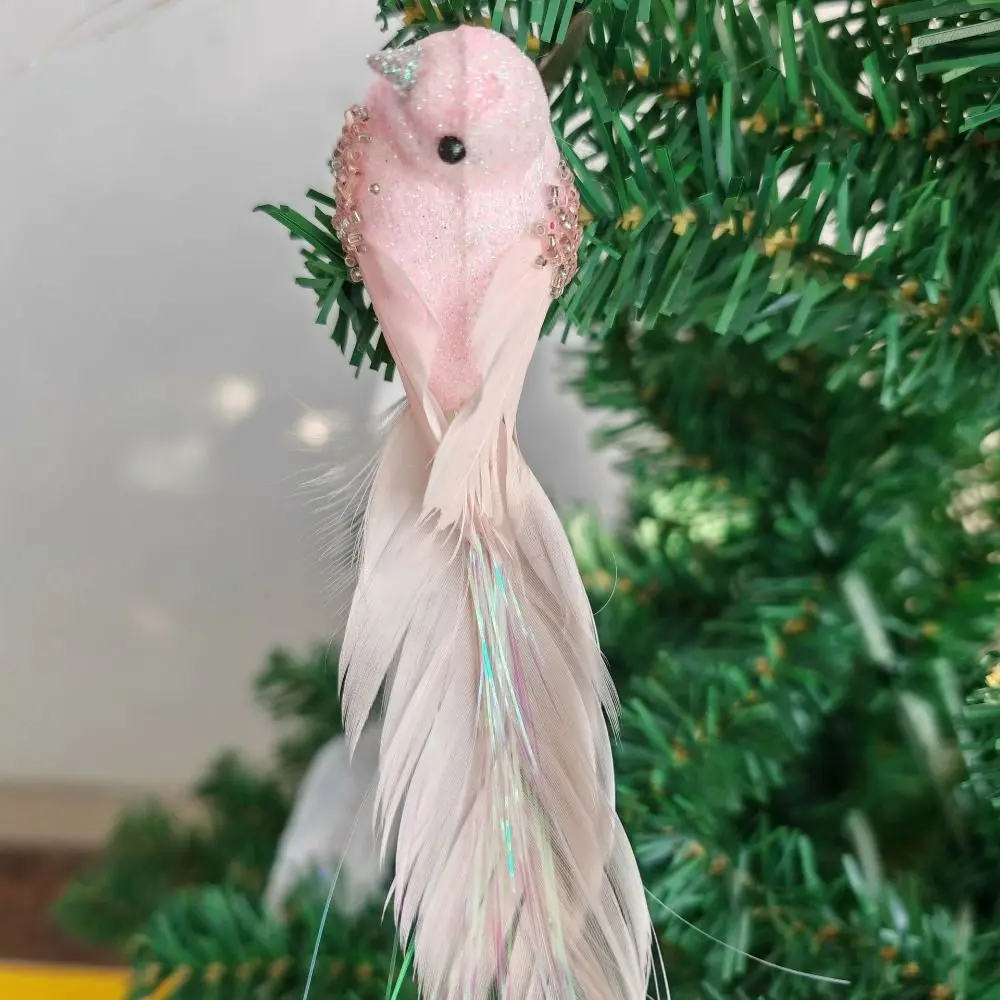 4 Pcs Cute With Clip Christmas Feather Bird Handmade Vivid Simulation Bird Sparkling Colorful Bird