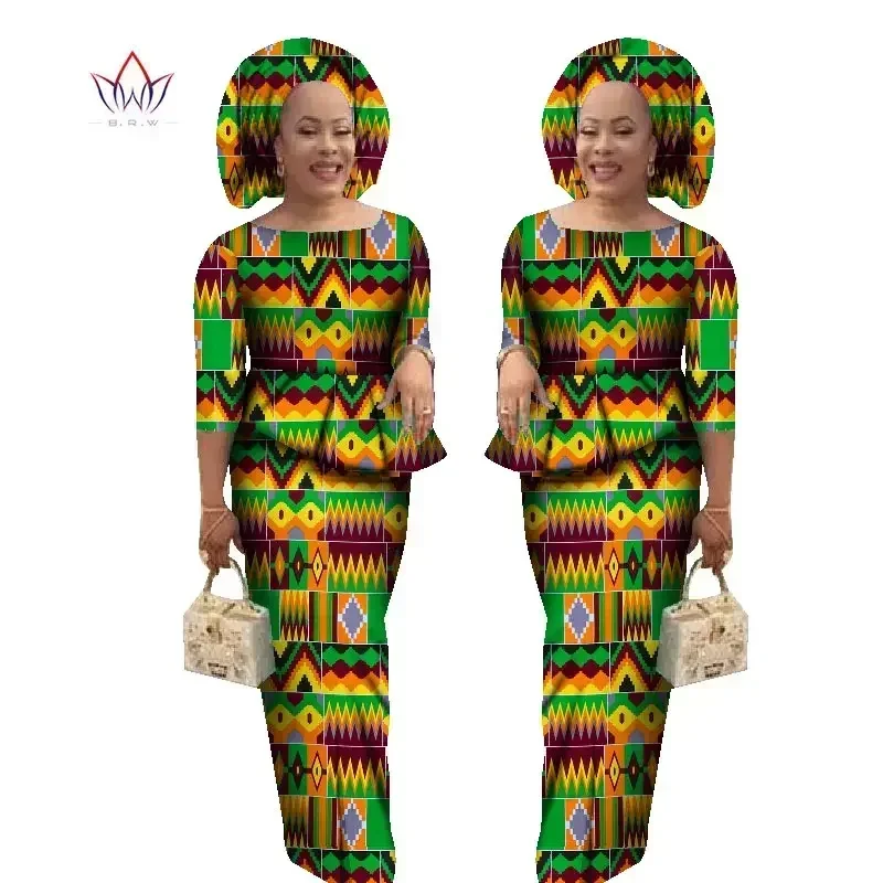 

BRW African 2 Piece Set for Women Skirt & Crop Top with Headwarp Dashiki Traditional African Clothing Women Outfits WY1078