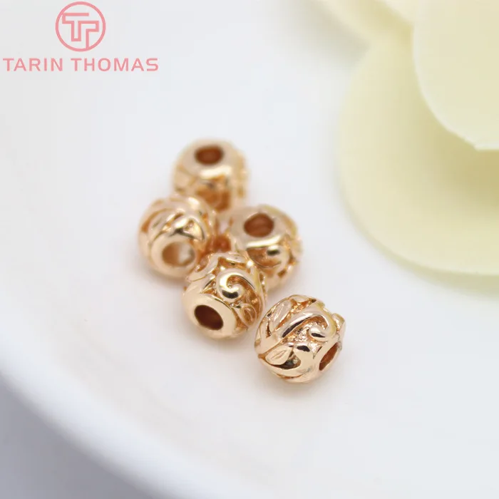 (3088)6PCS 6.6MM 8MM 24K Gold Color Plated Brass Spacer Beads Bracelet Beads High Quality Diy Jewelry Accessories