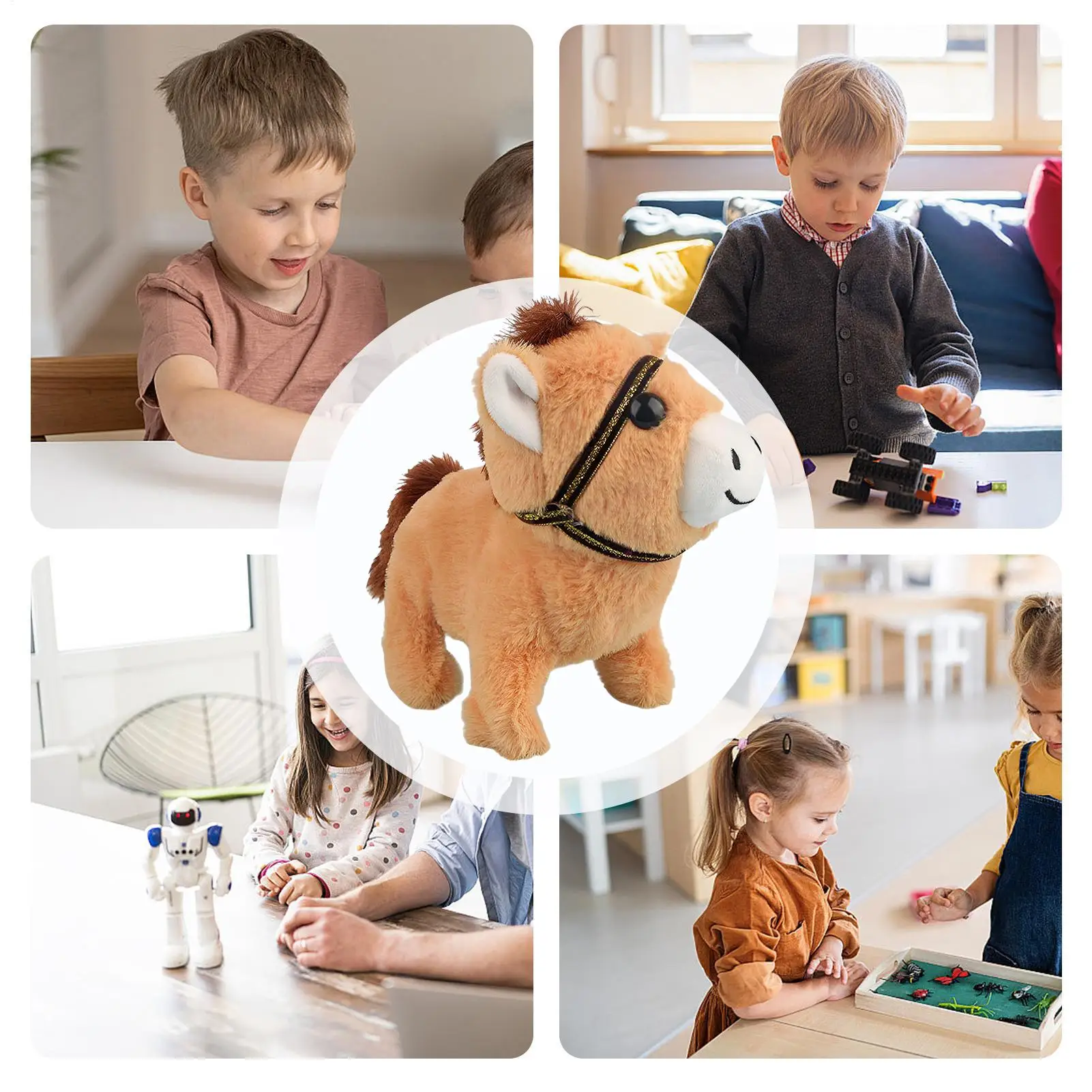 귀여운 봉제 인형 시뮬레이션 말 인터랙티브 어린이용 부드러운 동물 인형 전자 동반 장난감 어린이 선물 생일 상