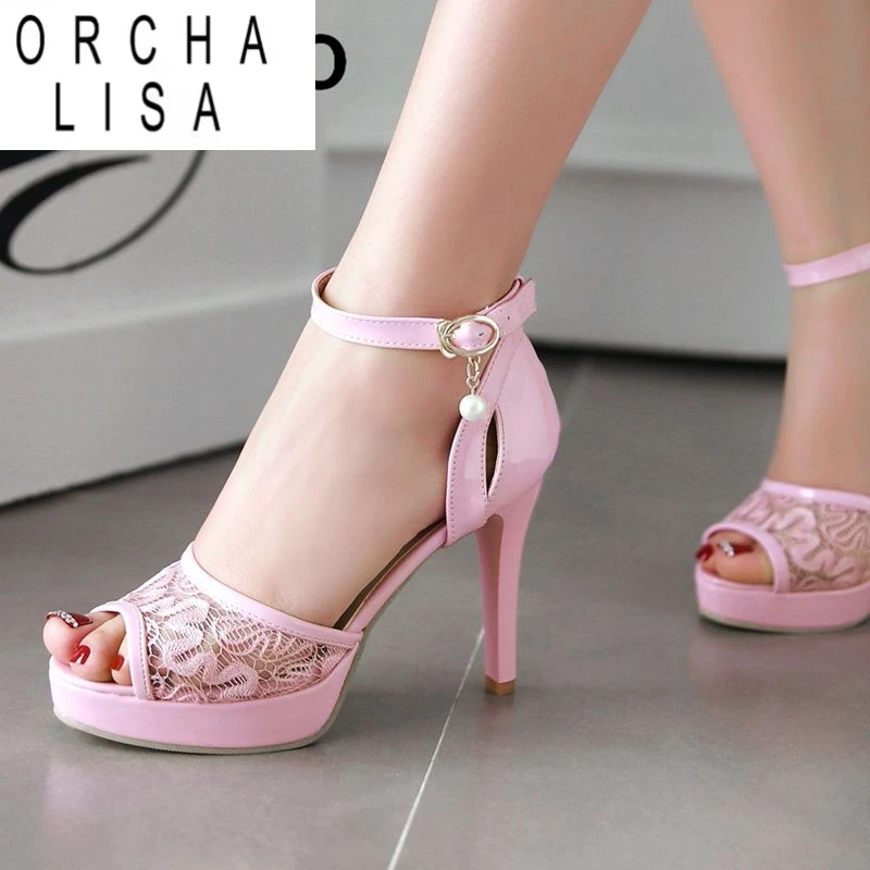 

ORCHA LISA 2025 пикантные женские сандалии с открытым носком на шпильке 8,5 см, платформа с дышащей сеткой, большой размер 44 45 46, модная обувь с пряжкой и ремешком