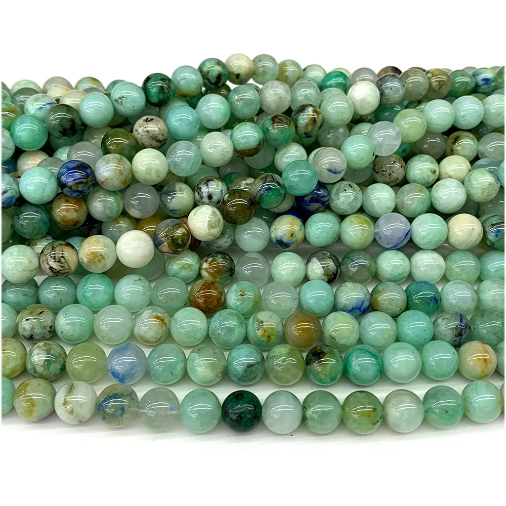 Veemake Natural Blue Green Azurite Jade Round Loose Beads For Jewelry Making 08124