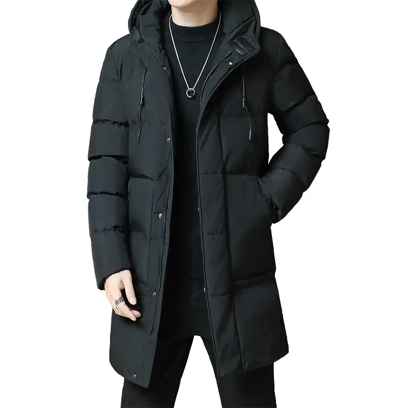 Parka térmica acolchoada de algodão grosso masculino, jaqueta quente longa, forro de lã, corta-vento com capuz, casaco plus size, inverno