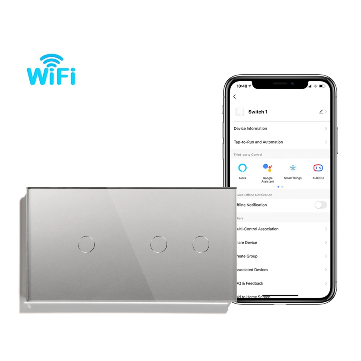 Imagem -02 - Bingoelec Wifi Switch 3gang 1way Interruptor de Luz de Parede Inteligente Cristal Classe Backlight Sensor Ligar Desligar Interruptores para Casa Inteligente