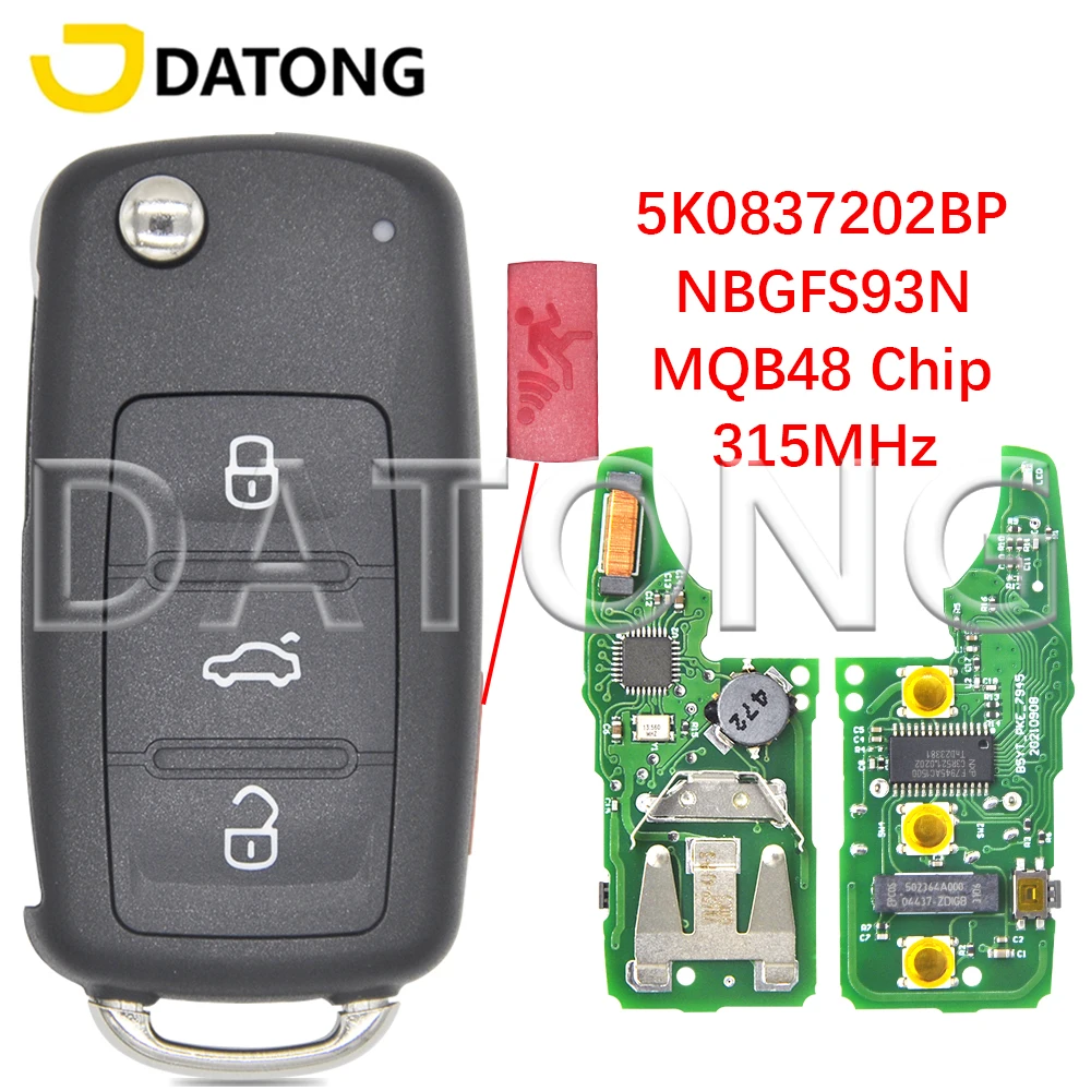 

Datong World Car Remote Control Key For VW Volkswagen Passat Jetta Beetle Caddy 2017-2019 5K0837202BP NBGFS93N 315MHz MQB48 Chip