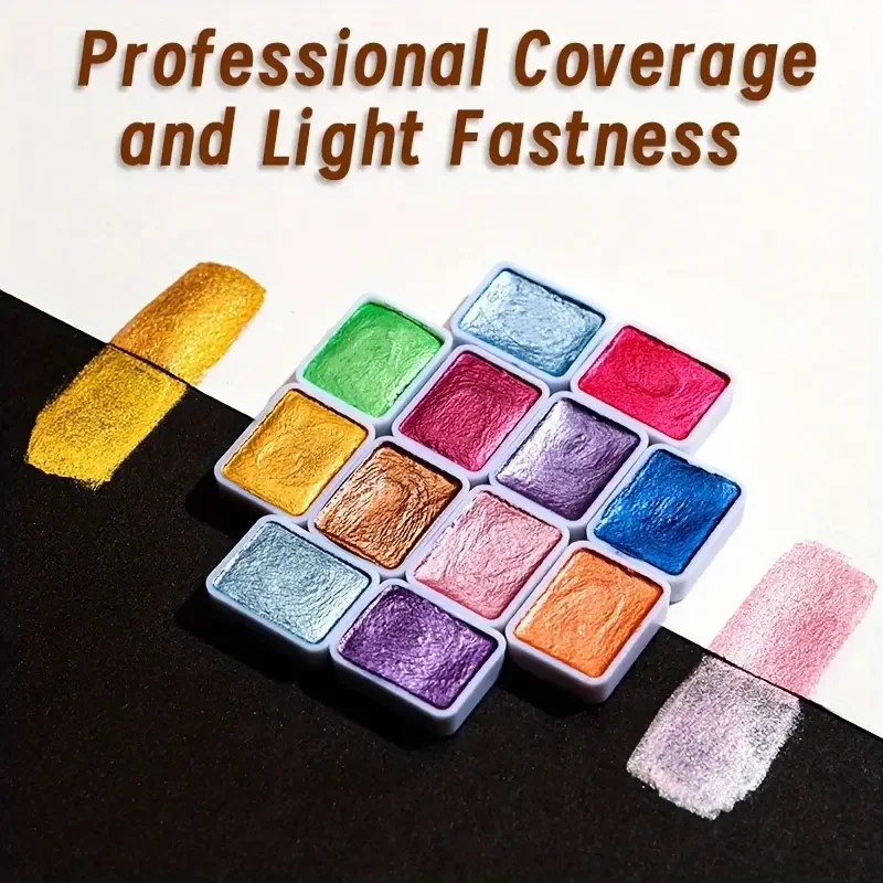 24 Colors Shimmer Watercolor Paint Set Portable Lightweight High Solid Pigment Starry Tones Ideal for Artists Nice Holiday Gift